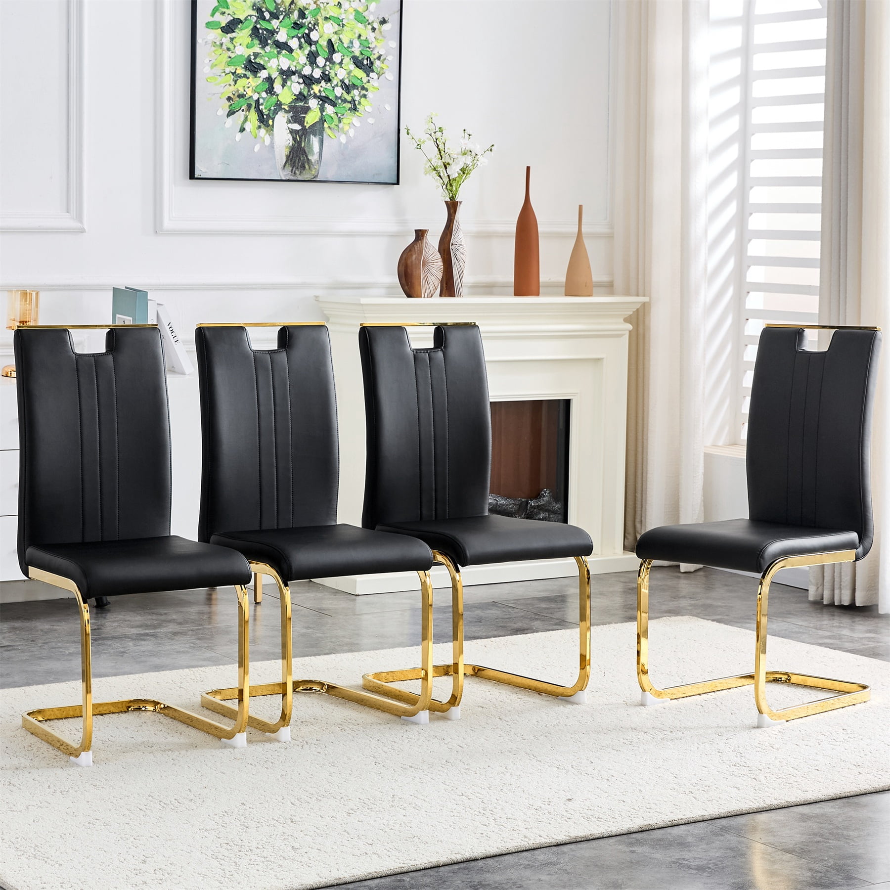 Alvantor Dining Chairs Set of 4, Simple Bow-Shaped Chairs, Accent Chairs for Dining Room & Kitchen Black