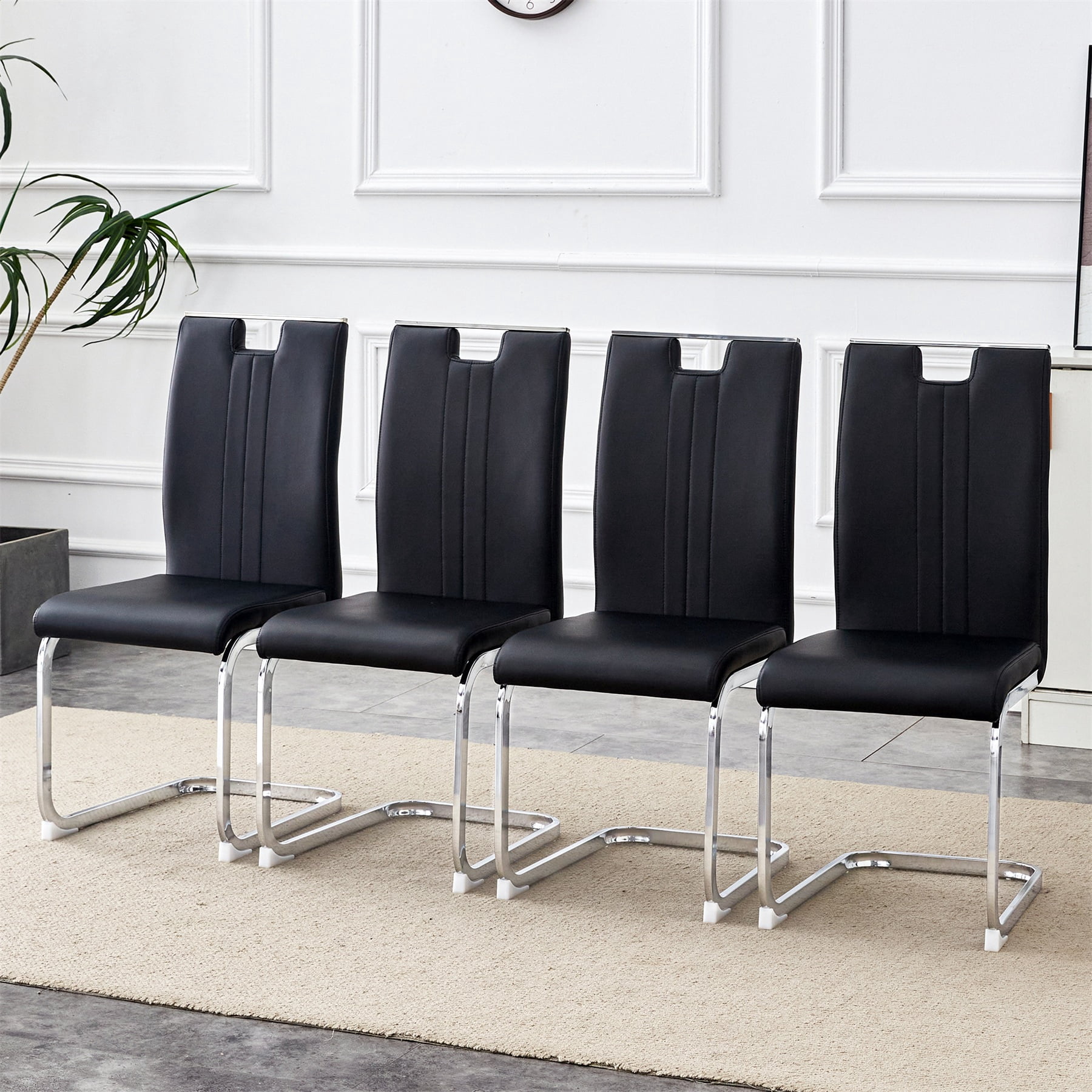 Alvantor Dining Chairs Set of 4, Simple Bow-Shaped Chairs, Accent Chairs for Dining Room & Kitchen Black
