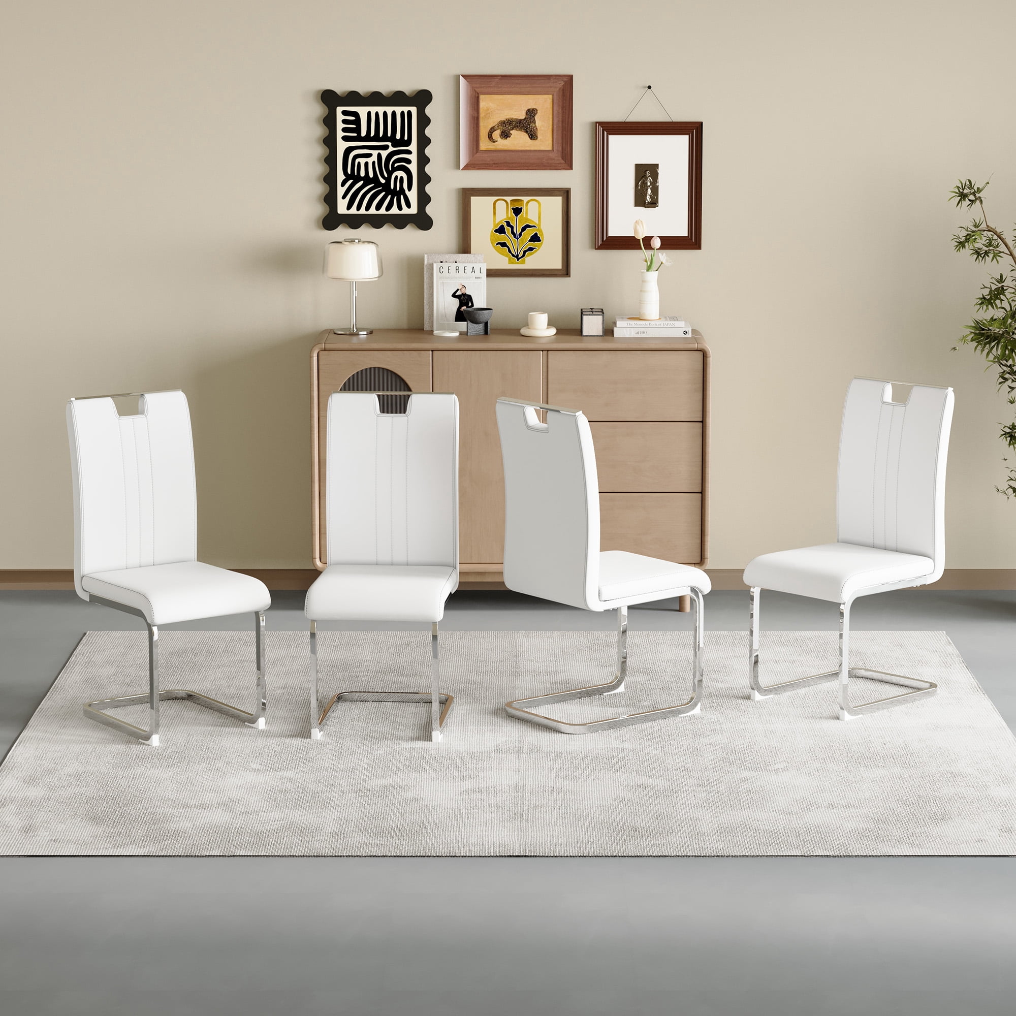 Alvantor Dining Chairs Set of 4, Simple Bow-Shaped Chairs, Accent Chairs for Dining Room & Kitchen White