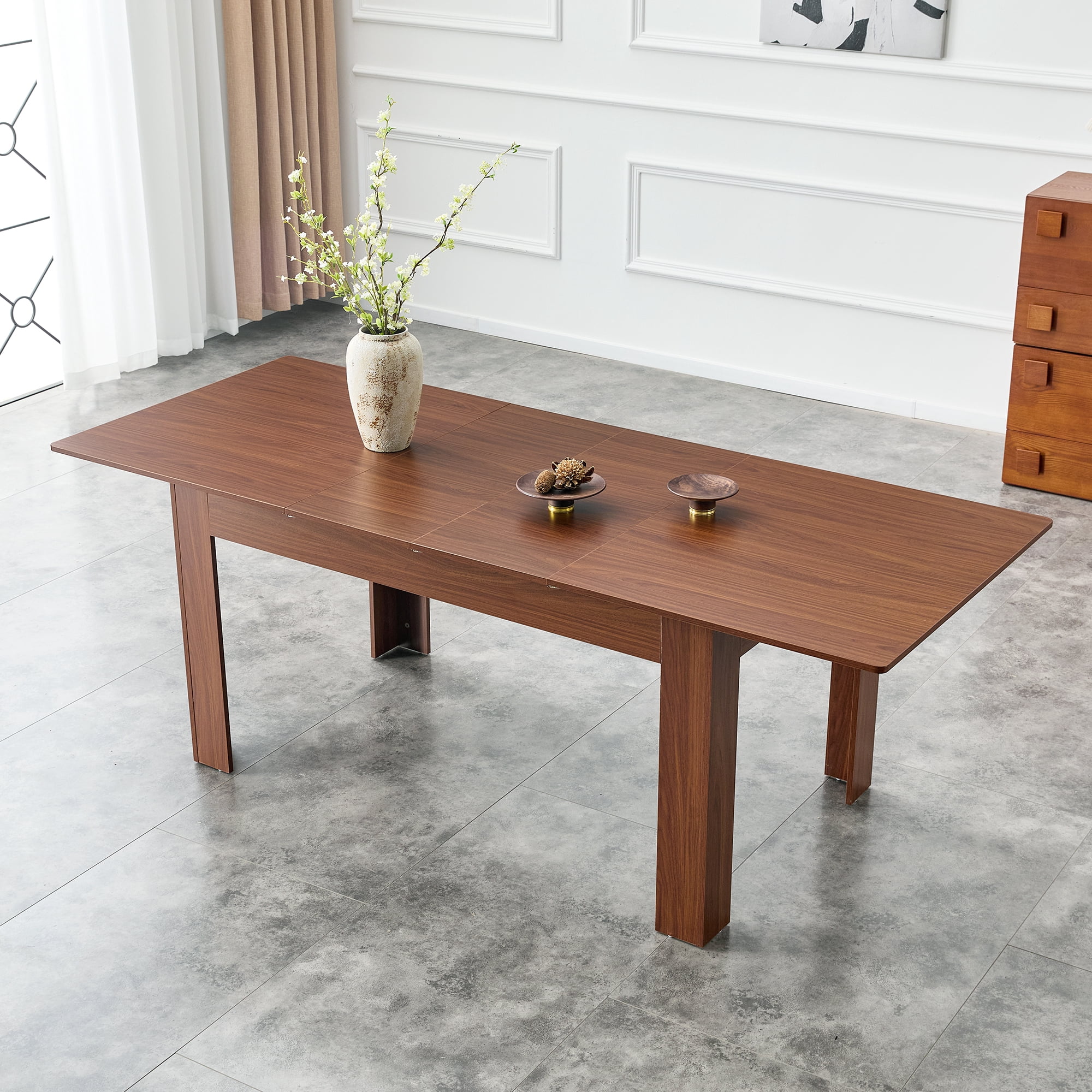 Alvantor Extendable Dining Table with Drop Leaves in Walnut Finish, 86.5x35x30 Inches