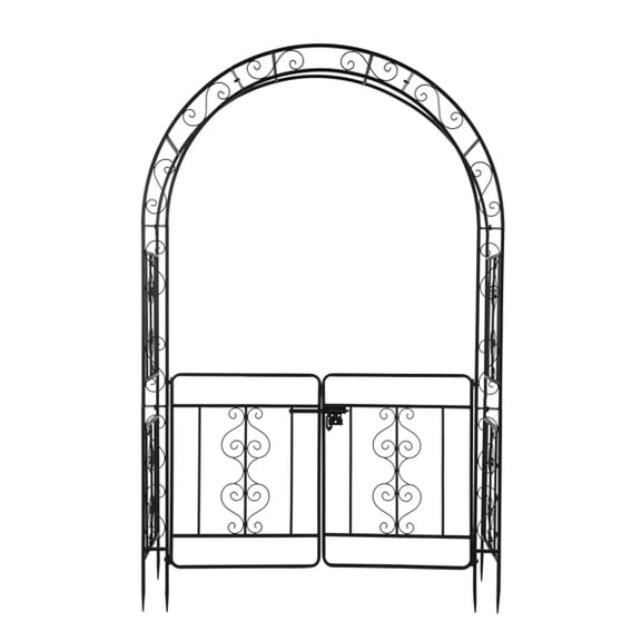 Alvantor Double-Layer Iron Garden Arbor Arch with Gate,83.9 in H x 53 in L,Powder-Coated,Black