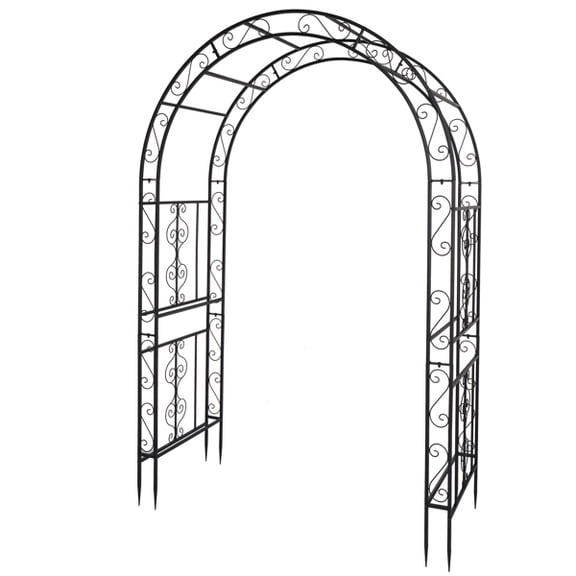 Alvantor Double-Layer Metal Garden Arbor Arch with Gate, Powder-Coated, Matte Black, 59.1 in W x 83.9 in H