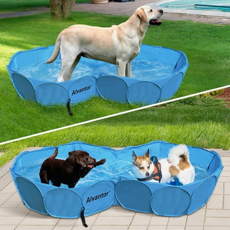Alvantor Double kiddie Swimming Pool 63"x35 "x12" Foldable Bath Tub for Kids Pets