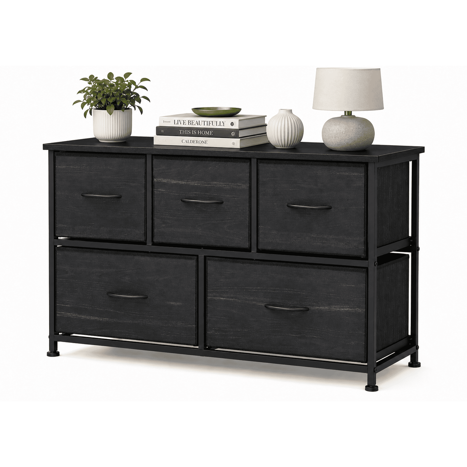 Alvantor Dresser for Bedroom with 4/5 Storage Drawers, Dressers Chest of Drawers Fabric Dresser with Sturdy Steel Frame, Wooden Top Cabinet Night Stand Dresser for Closet