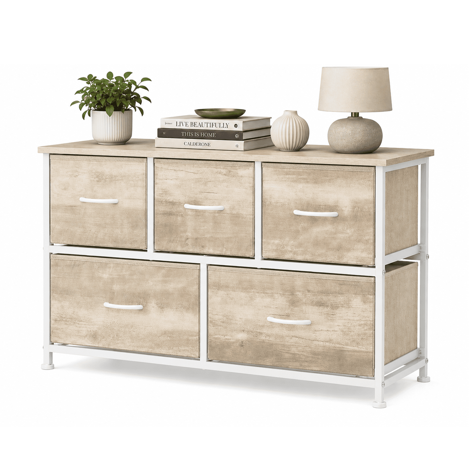 Alvantor Dresser for Bedroom with 4/5 Storage Drawers, Dressers Chest of Drawers Fabric Dresser with Sturdy Steel Frame, Wooden Top Cabinet Night Stand Dresser for Closet