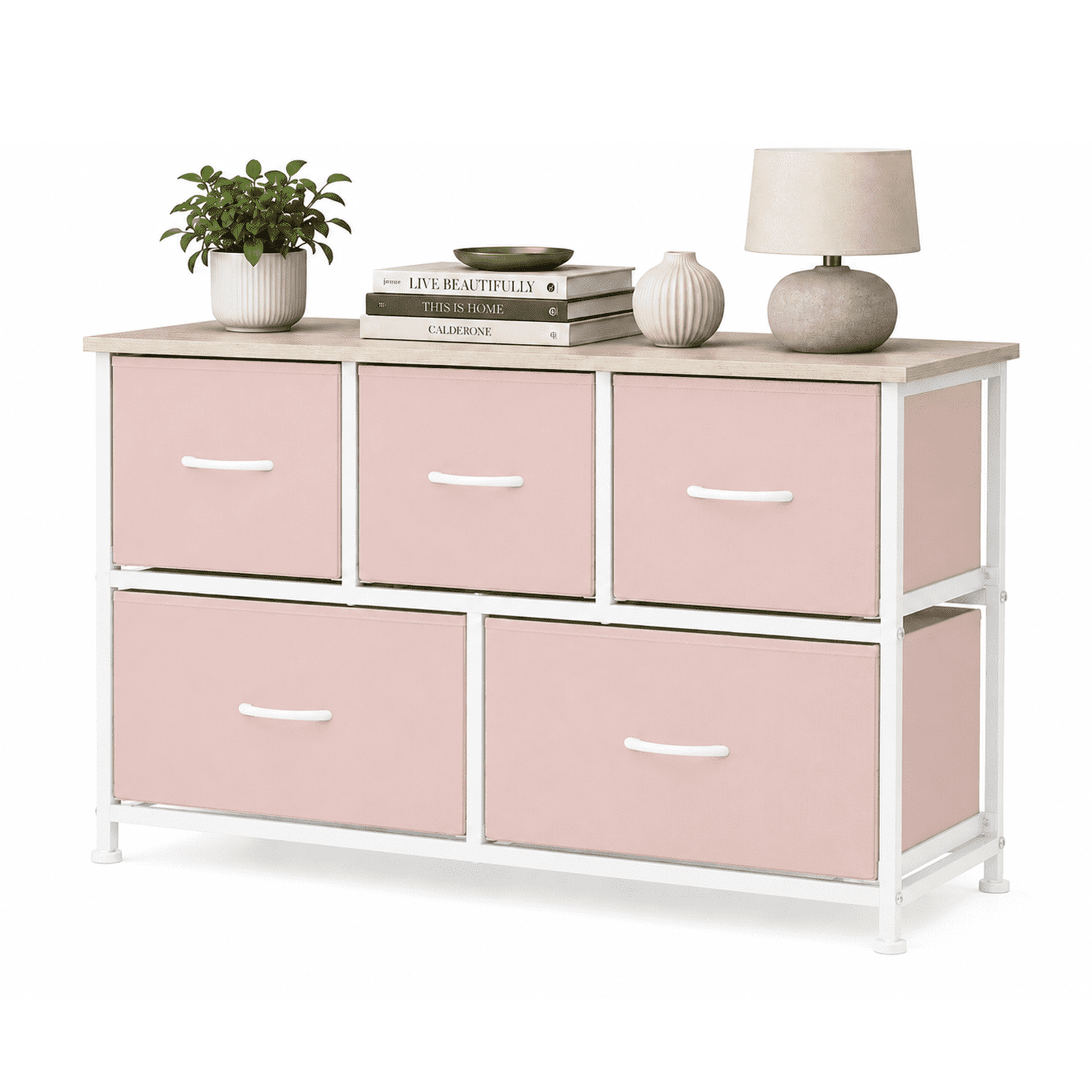 Alvantor Dresser for Bedroom with 4/5 Storage Drawers, Dressers Chest of Drawers Fabric Dresser with Sturdy Steel Frame, Wooden Top Cabinet Night Stand Dresser for Closet
