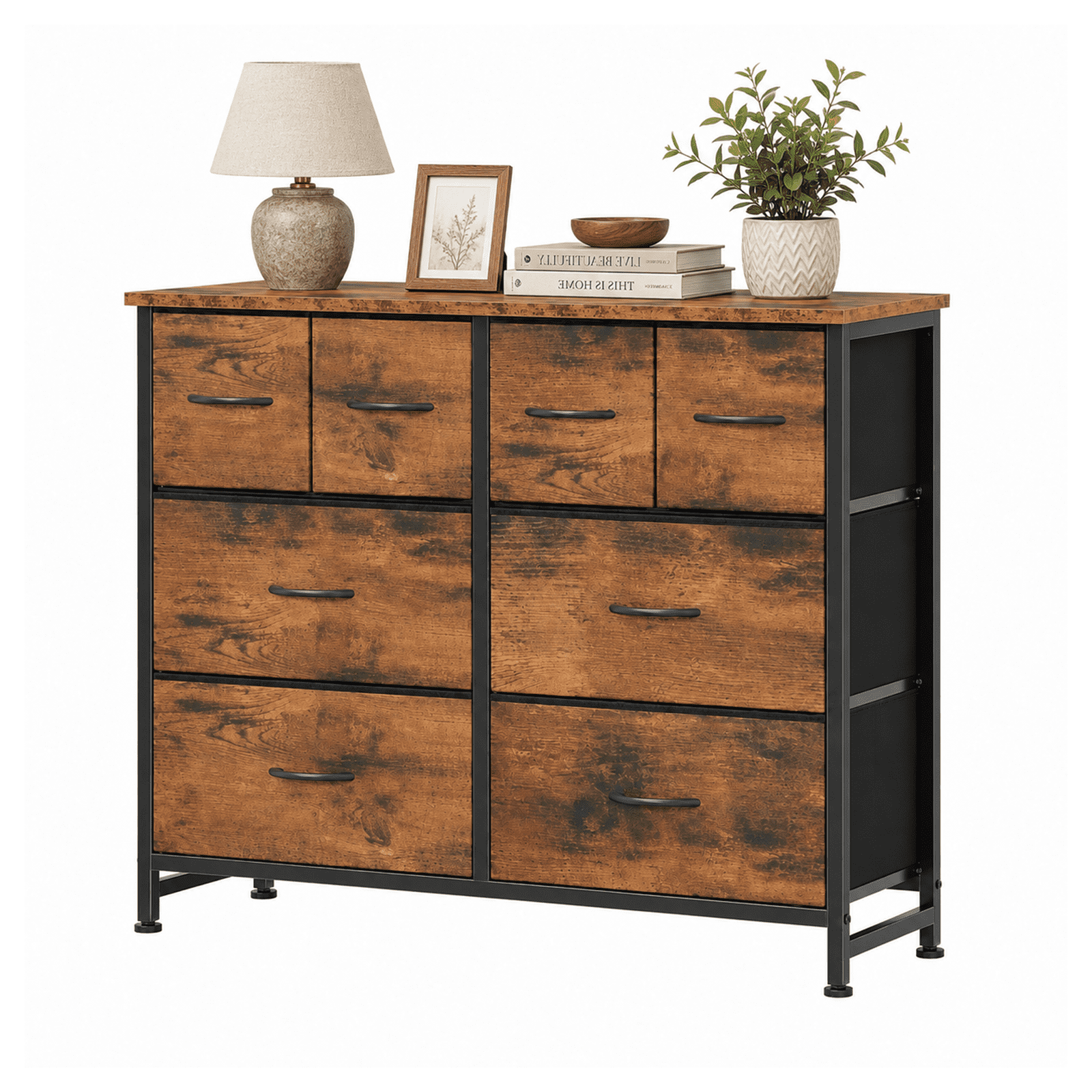 Alvantor Dresser for Bedroom with 8 Drawers, Fabric Dressers Storage Tower with Steel Frame Wood Tabletop, Storage Cabinet, Hallway, Closets