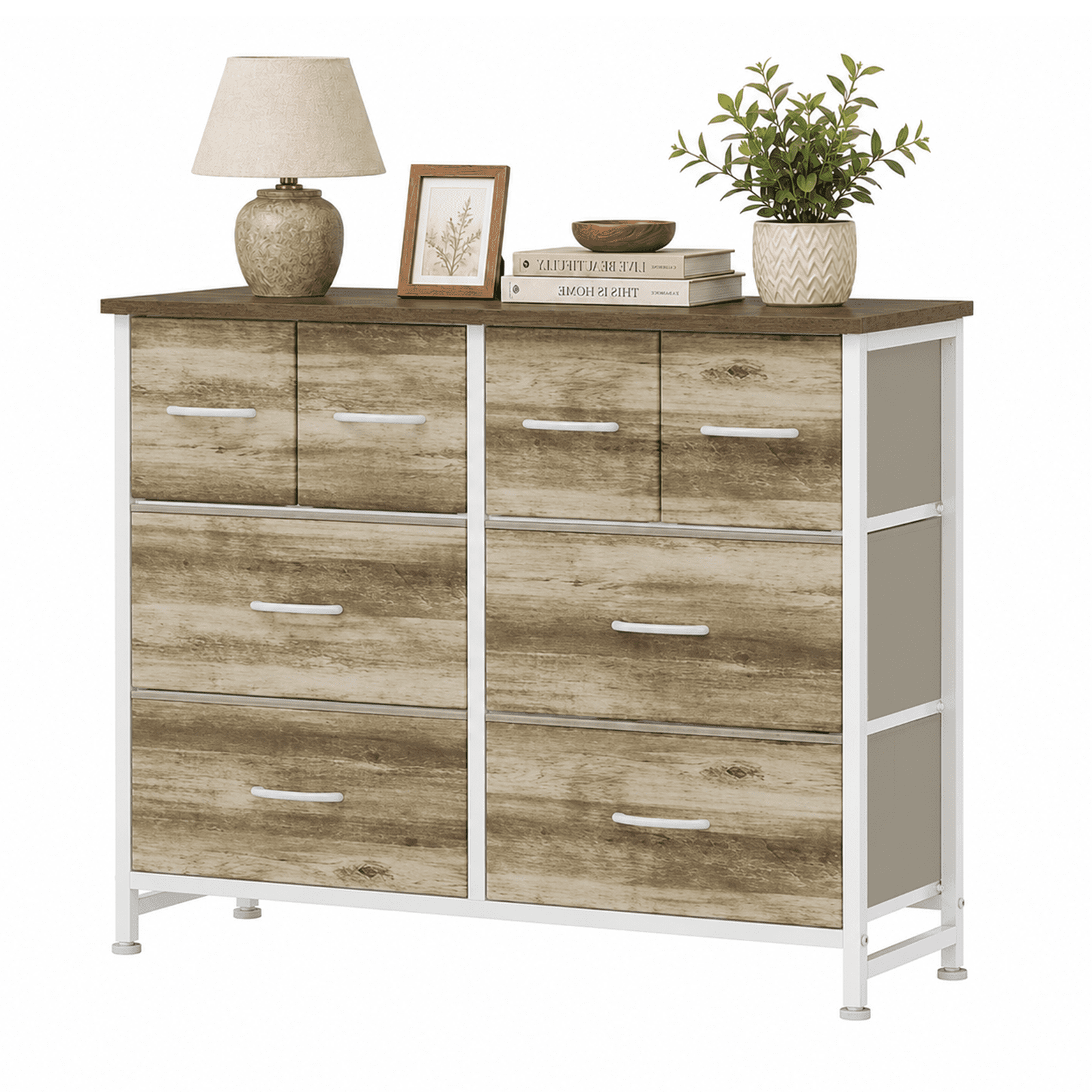 Alvantor Dresser for Bedroom with 8 Drawers, Fabric Dressers Storage Tower with Steel Frame Wood Tabletop, Storage Cabinet, Hallway, Closets
