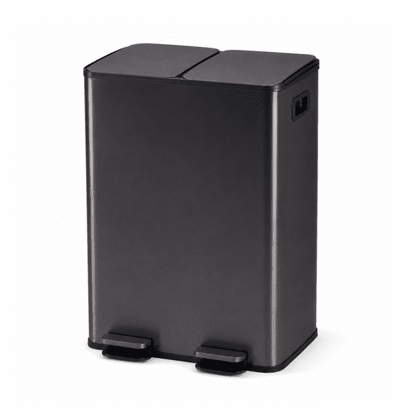 Alvantor Dual Bin Trash Can, 2 x 8 Gallon (2 x 30 L) Garbage Can for Kitchen, Soft-Close Lid and Removable Inner Buckets, Odor Control, Fingerprint-Resistant, Stainless Steel