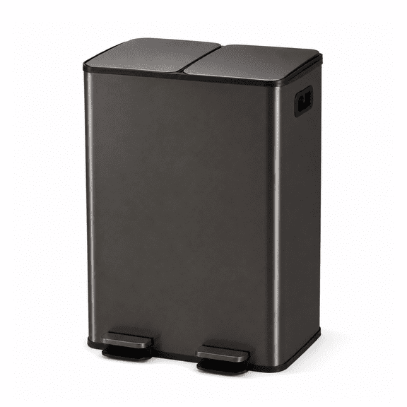Alvantor Dual Bin Trash Can, 2 x 8 Gallon (2 x 30 L) Garbage Can for Kitchen, Soft-Close Lid and Removable Inner Buckets, Odor Control, Fingerprint-Resistant, Stainless Steel
