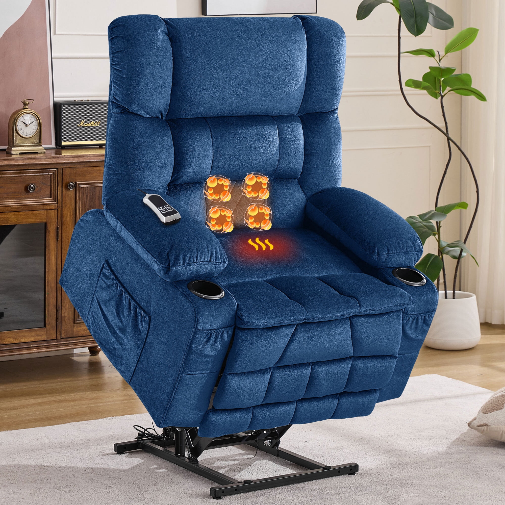 Alvantor Dual Motor Power Lift Recliner Chair for Elderly with Heat and Massage Large Single Sofa with Cup Holders for Living Room Blue