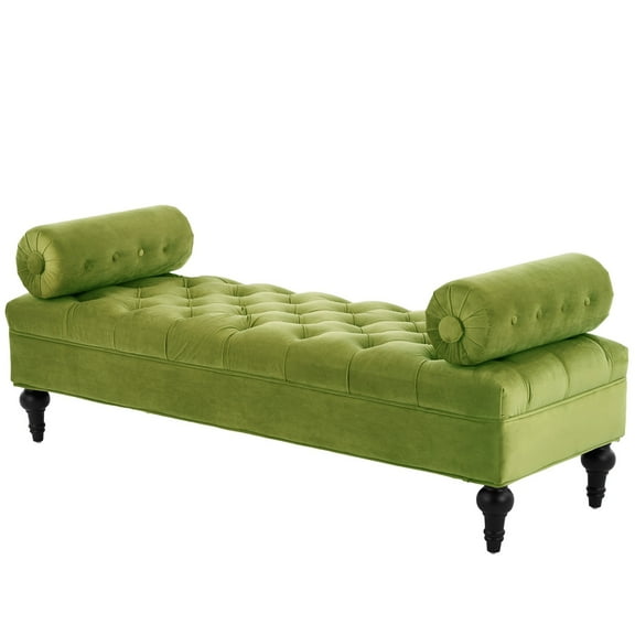Alvantor Velvet Upholstered Bench with Detachable Pillows for Bedroom, Living Room, Entryway - Green