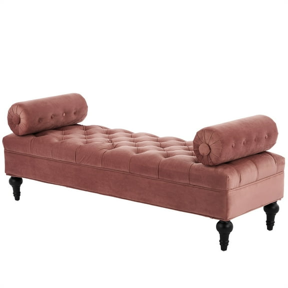 Alvantor End of Bed Benches Velvet Upholstered Bench with 2 Detachable Pillows for Bedroom,Living Room, Entryway Pink