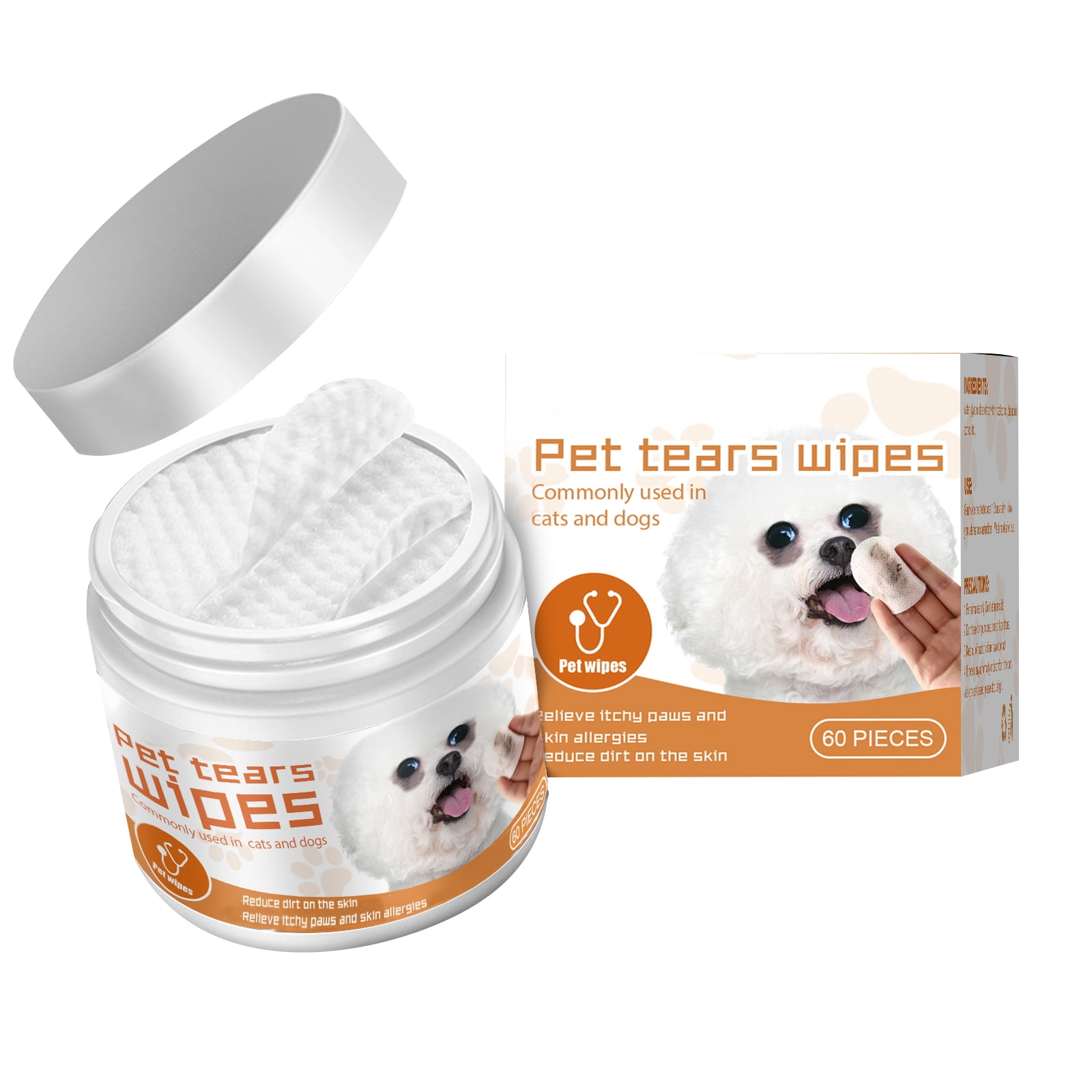Alvantor Eye Wipes for Cats & Dogs with Aloe Chamomile, Tear Stain Remover, 60 Count Pet Grooming Wips