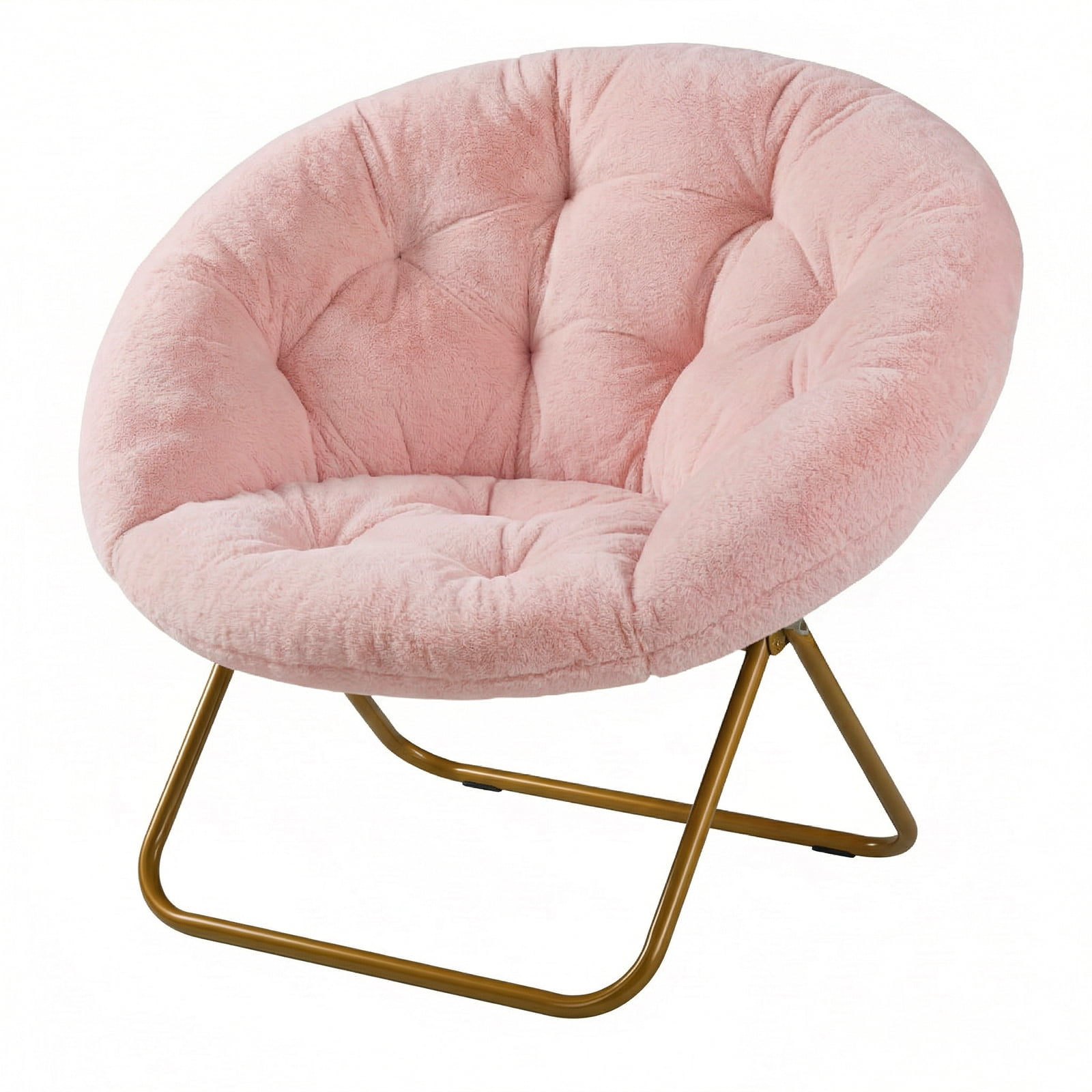 Alvantor Faux Fur Saucer Chair - Elegant Folding Disc Chair for Living Room & Bedroom, Gray/White/Pink