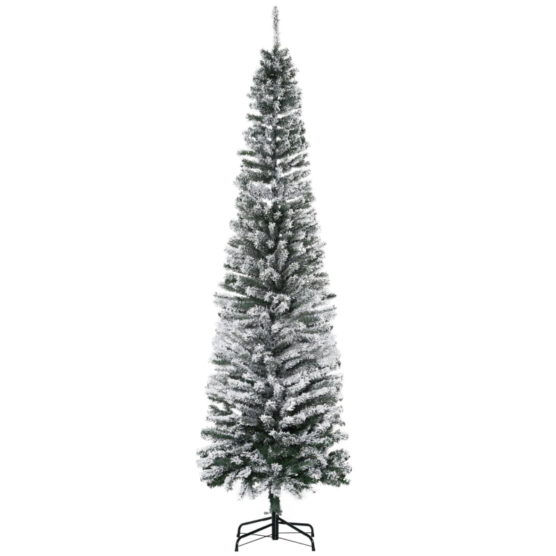 Alvantor Flocked Pencil Christmas Tree with Snow Tips, Dense Branches, Metal Stand 7.5ft Green