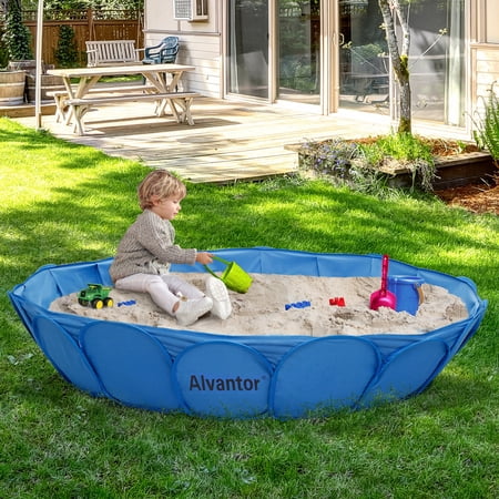 Alvantor Foldable Sandbox Sandpit Kids Pool & Dog Bathing Tub - 63"x12" Portable Outdoor Backyard Play Area