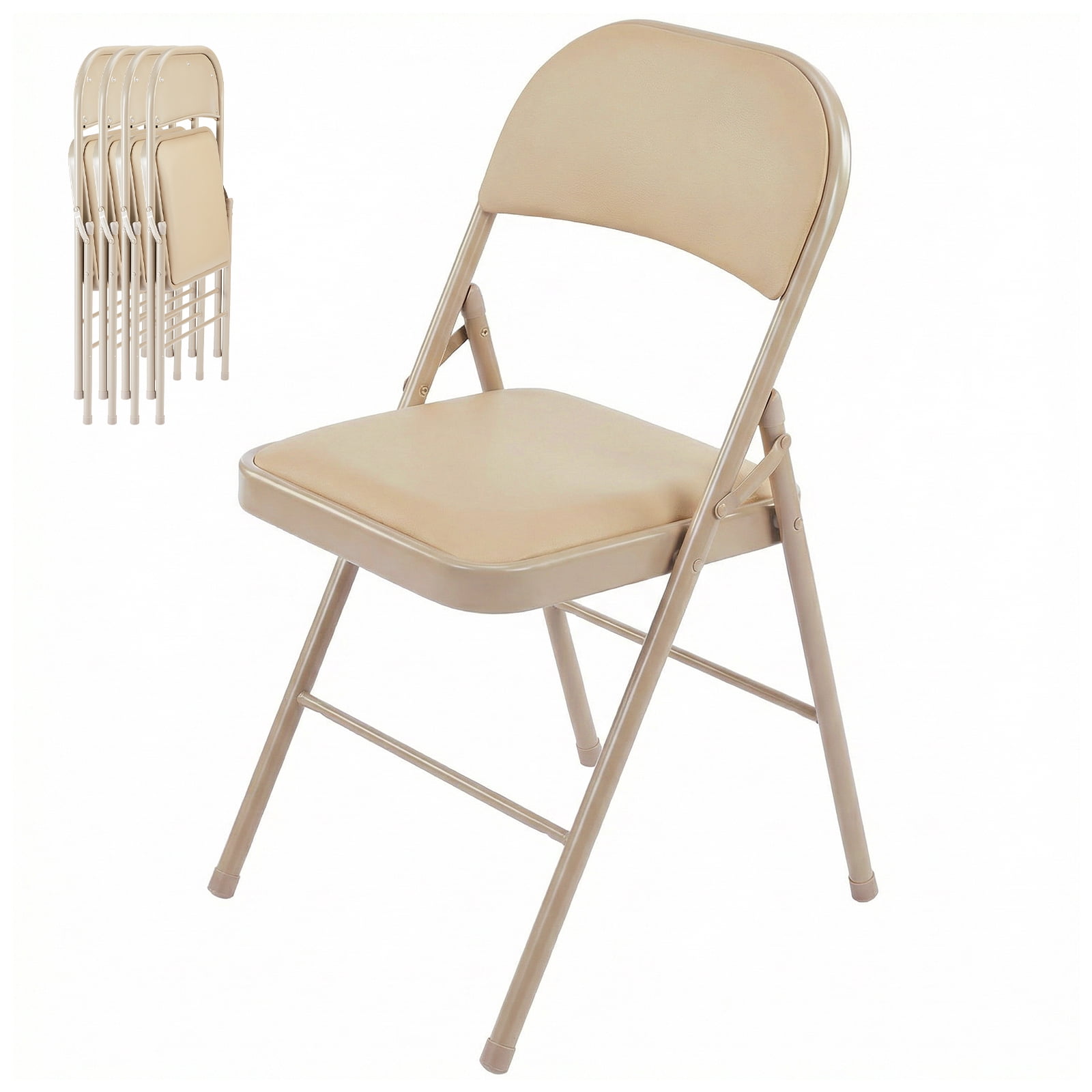 Alvantor Folding Chairs 2-Pack/4-Pack, Padded PU Leather Seat, Heavy Duty,Black/Khaki