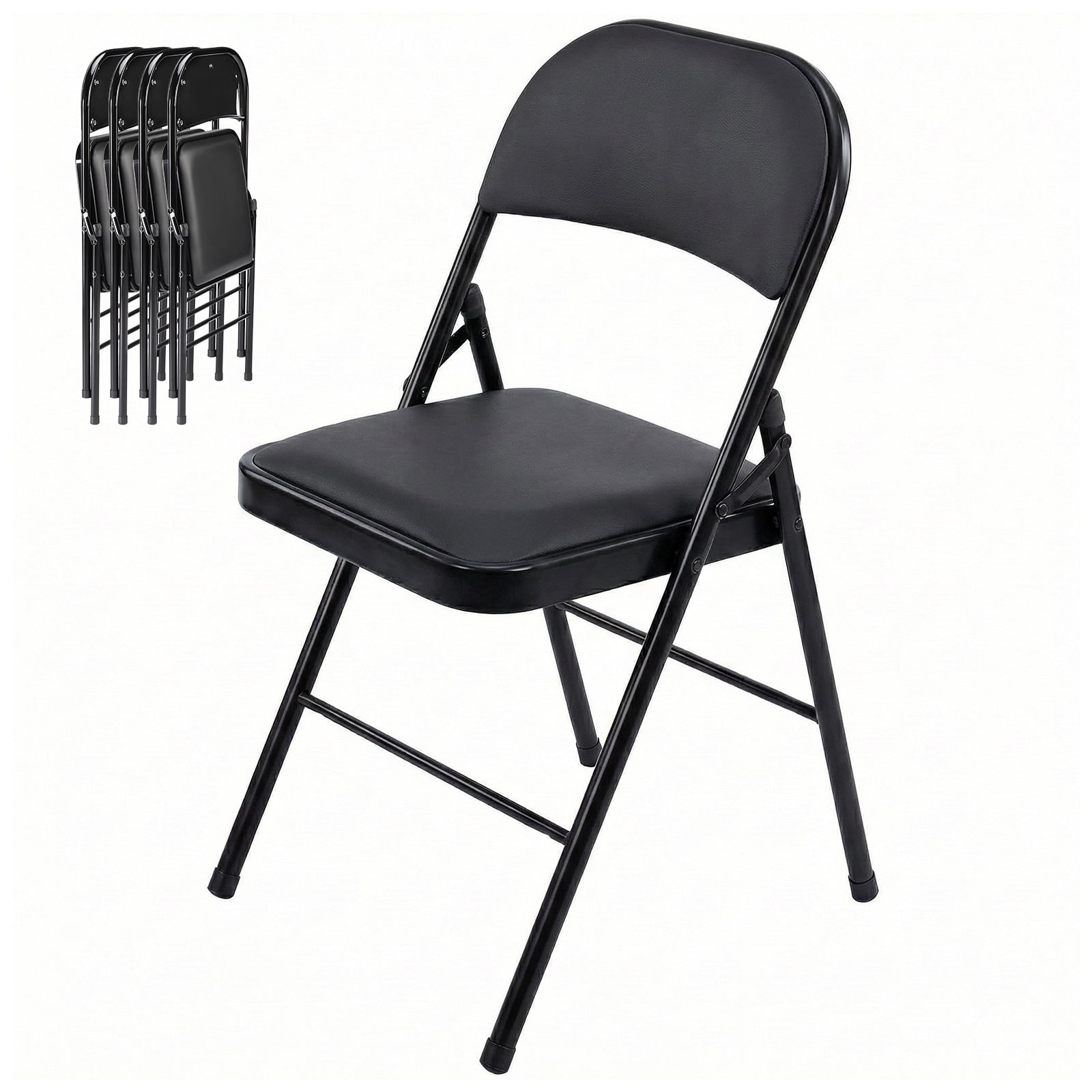 Alvantor Folding Chairs 4-Pack, Padded PU Leather Seat, Heavy Duty,Black/Khaki