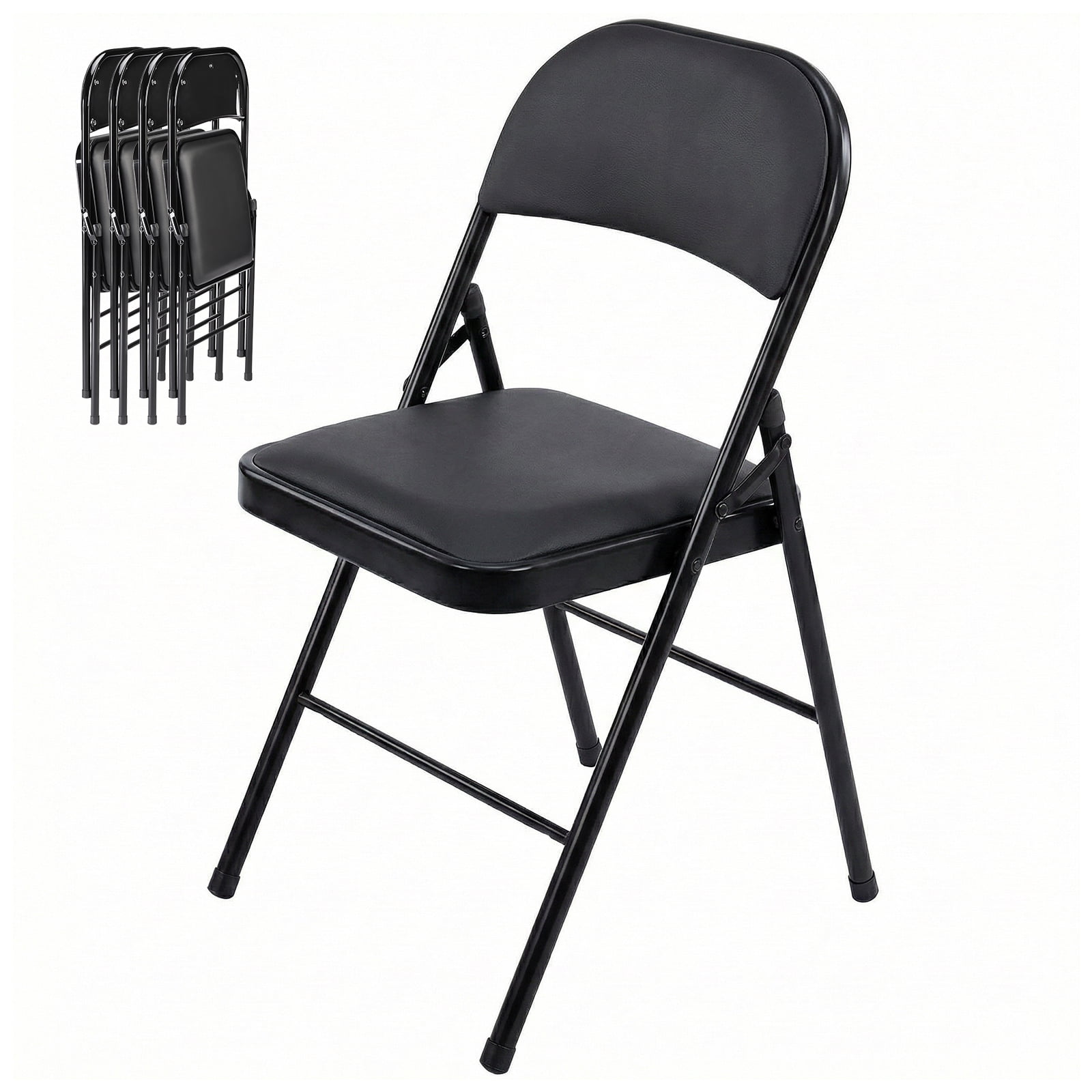 Alvantor Folding Chairs 2-Pack/4-Pack, Padded PU Leather Seat, Heavy Duty,Black/Khaki