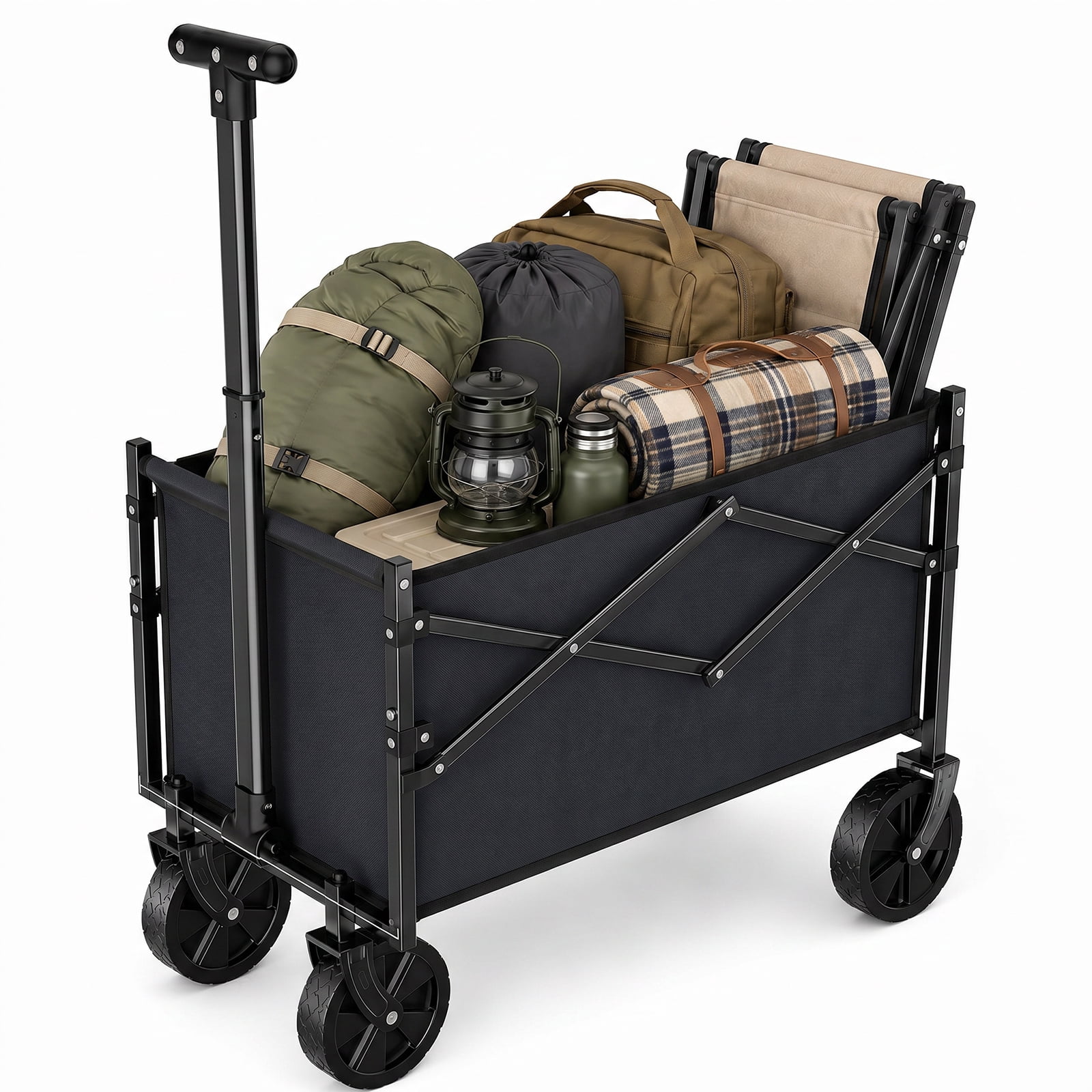 Alvantor Folding Wagon Cart, 220LBS Heavy Duty Collapsible Utility Cart with All-Terrain Wheels & Brake, Portable Outdoor Wagon for Camping Garden Beach Shopping Grocery