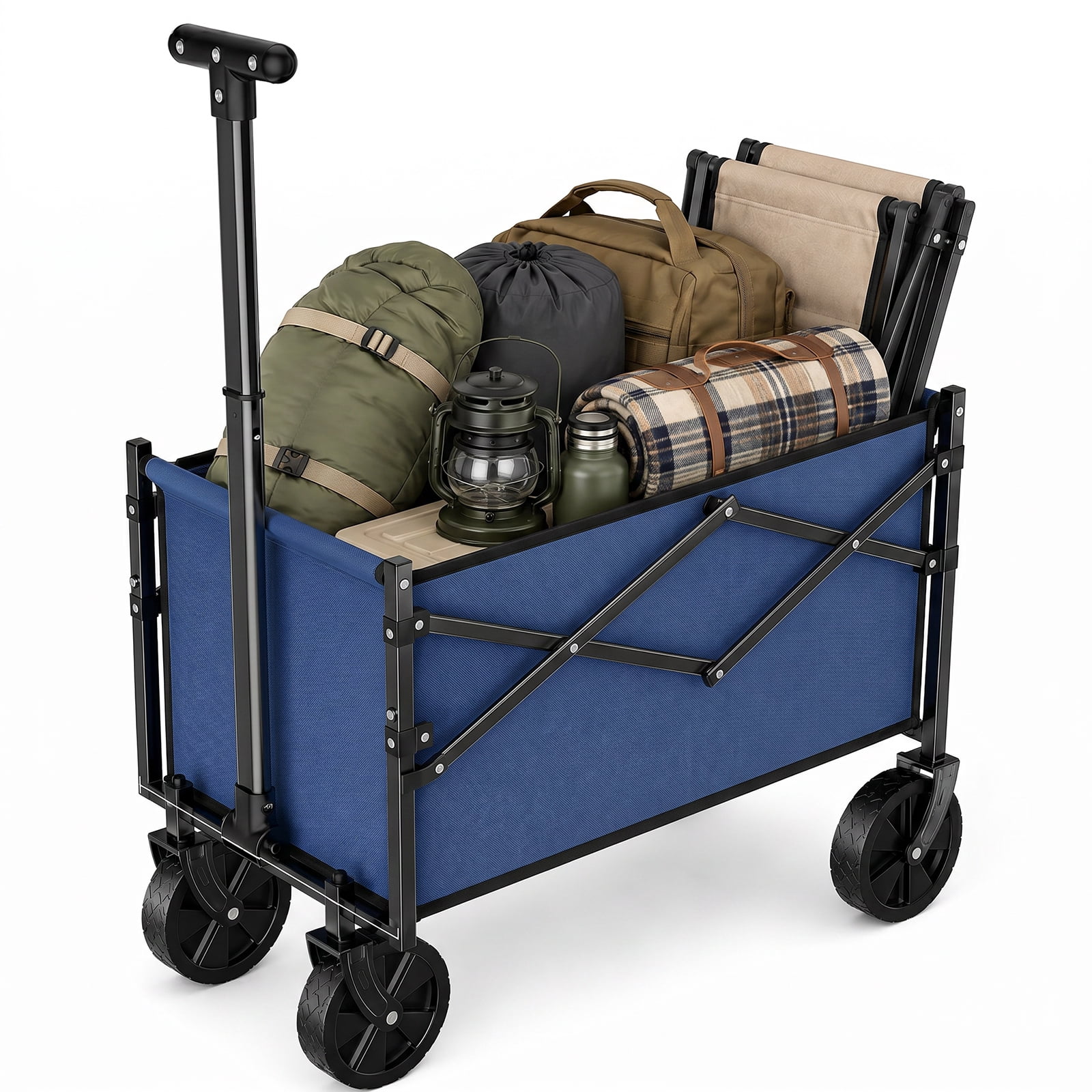 Alvantor Folding Wagon Cart, 220LBS Heavy Duty Collapsible Utility Cart with All-Terrain Wheels & Brake, Portable Outdoor Wagon for Camping Garden Beach Shopping Grocery