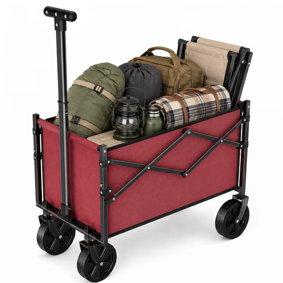 Alvantor Folding Wagon Cart, 220LBS Heavy Duty Collapsible Utility Cart with All-Terrain Wheels & Brake, Portable Outdoor Wagon for Camping Garden Beach Shopping Grocery
