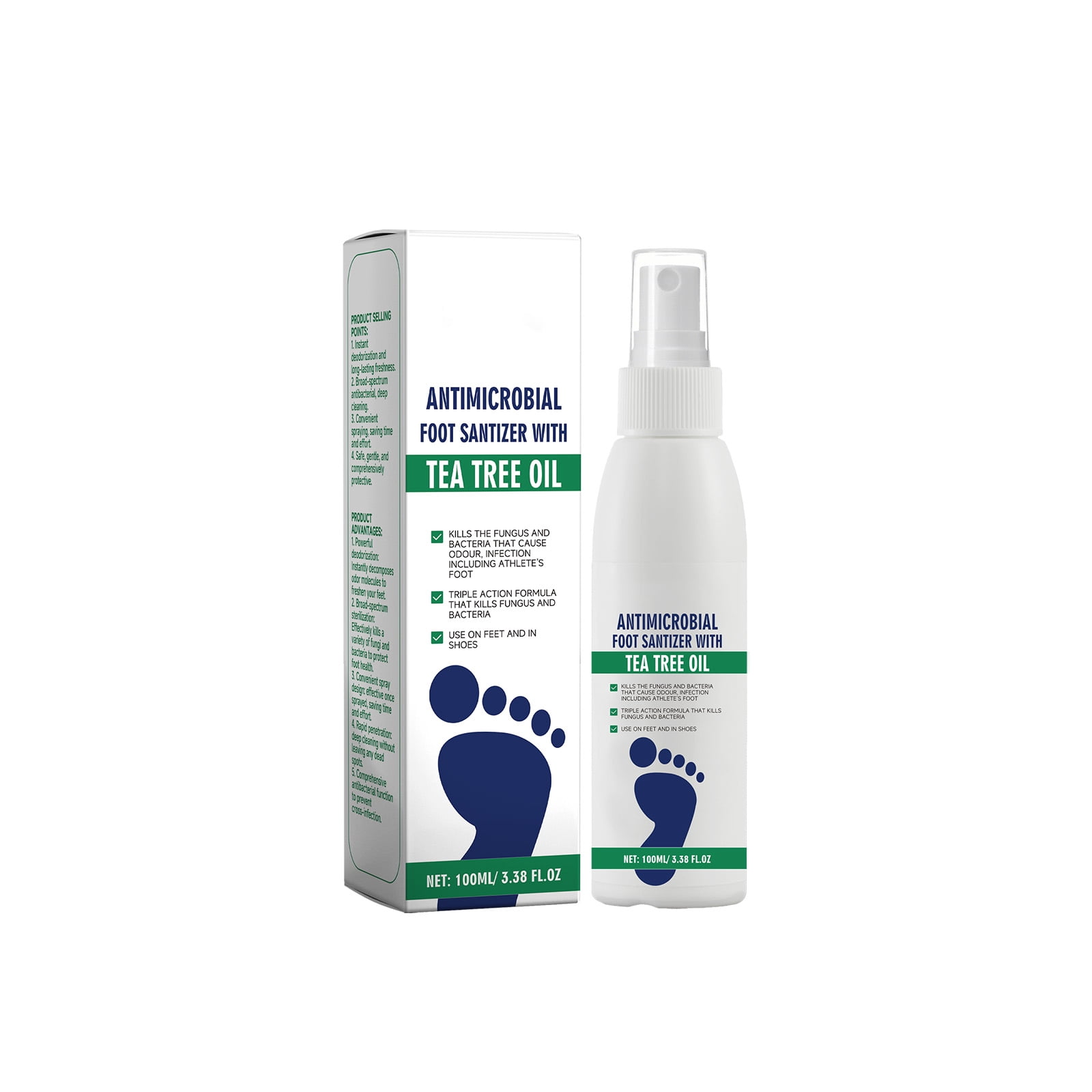 Alvantor Foot Spray with Tea Tree Oil, Moisturizing Deodorizer for Dry Cracked Heels Itchy Feet Antifungal, 3.38fl.oz