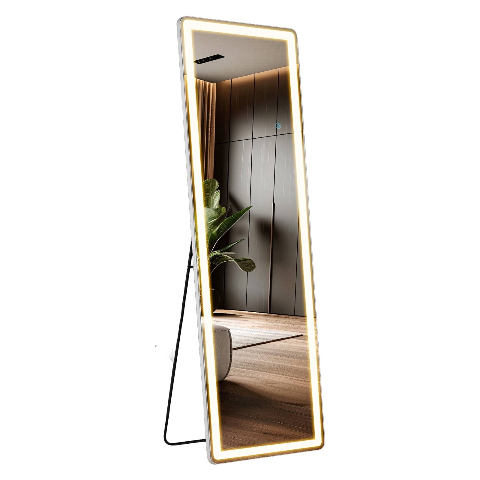 Alvantor Full Length Mirror with LED Lights,Lighted Full Body Floor Mirror with Dimming & 3 Color Lighting, Stand for Bedroom, Dressing Room, Rect/Arched