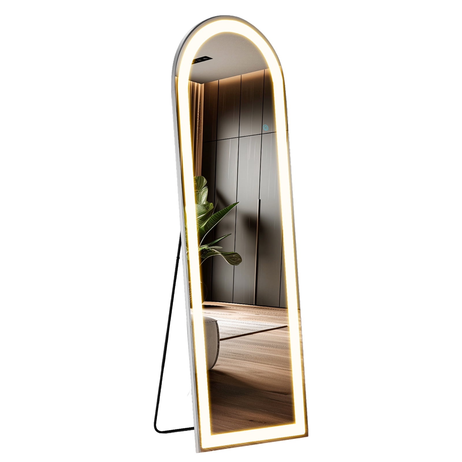 Alvantor Full Length Mirror with LED Lights,Lighted Full Body Floor Mirror with Dimming & 3 Color Lighting, Stand for Bedroom, Dressing Room, Rect/Arched