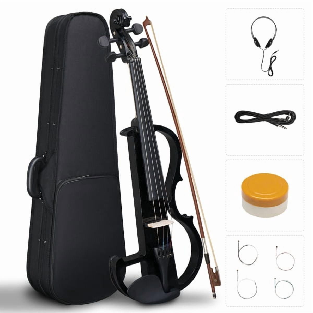 Alvantor Full-Size 4/4 Electric Violin Set with Basswood Back and Sides for Adult and Student Players, Black