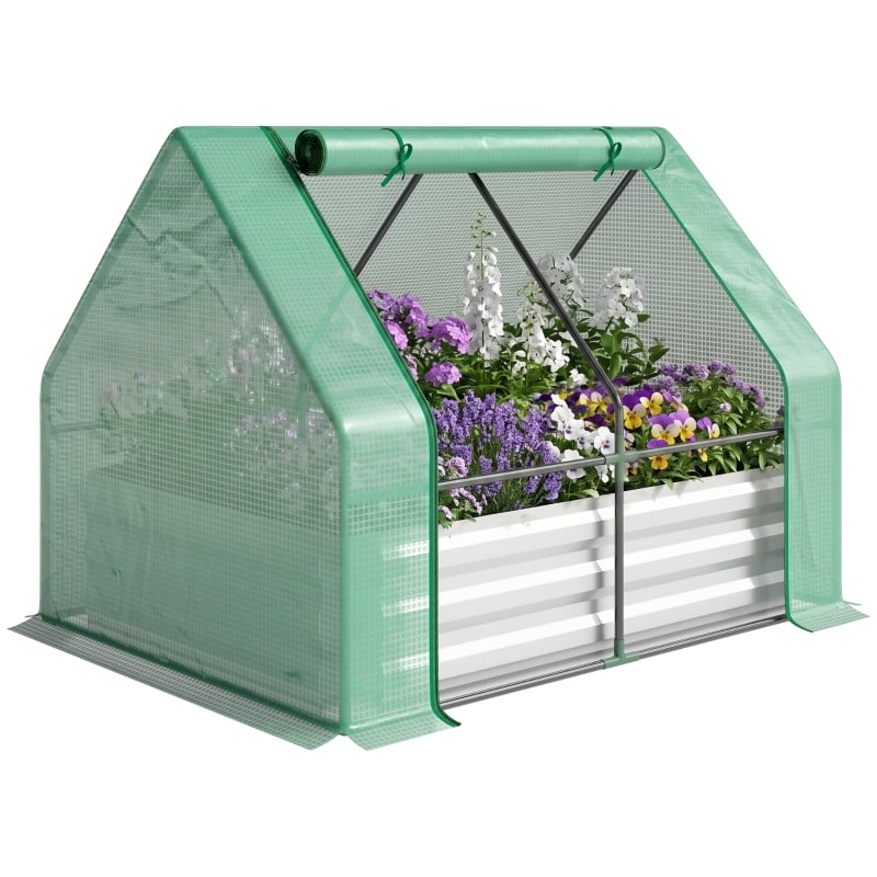 Alvantor Galvanized Raised Garden Bed with Mini Greenhouse Cover 50" Green & Gray 2-in-1
