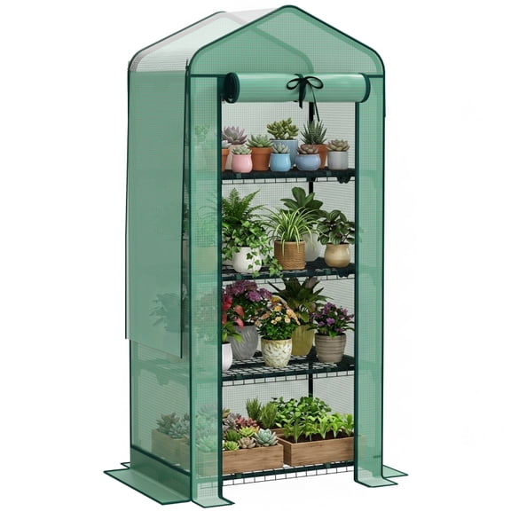 Alvantor Green 4-Tier Mini Greenhouse with Screen Roof, 27"x19"x63"