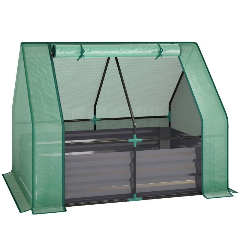 Alvantor Green and Dark Gray 50' L x 37' W x 36' H 2-in-1 Raised Planter with Greenhouse Cover