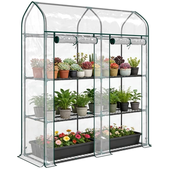 Alvantor Greenhouse 3-Tier Mini Greenhouse with 2 Roll-Up Doors & PVC Cover 56.3"x18.1"x65" Clear