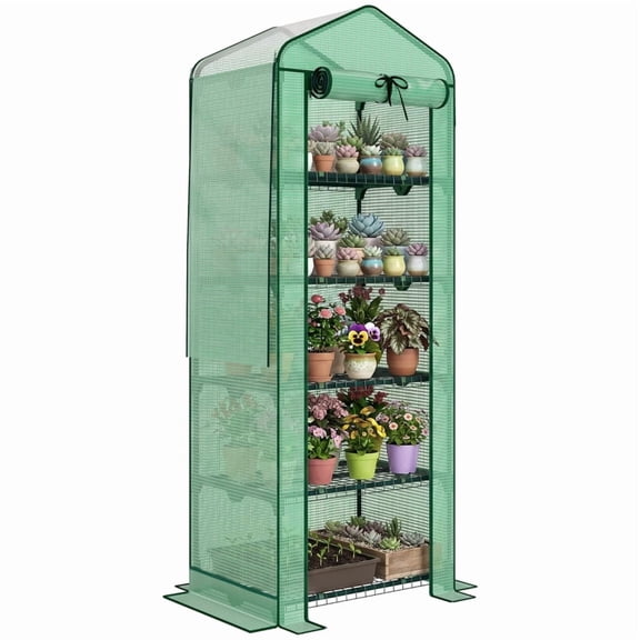 Alvantor Greenhouse 5-Tier Mini Greenhouse with Screen Roof & PE Cover 27.6"x19.7"x75.6" Green
