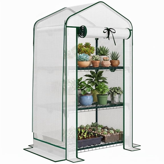 Alvantor Greenhouse Mini Greenhouse with Screen Roof & Zipper Door 27.6"x19.7"x50" White