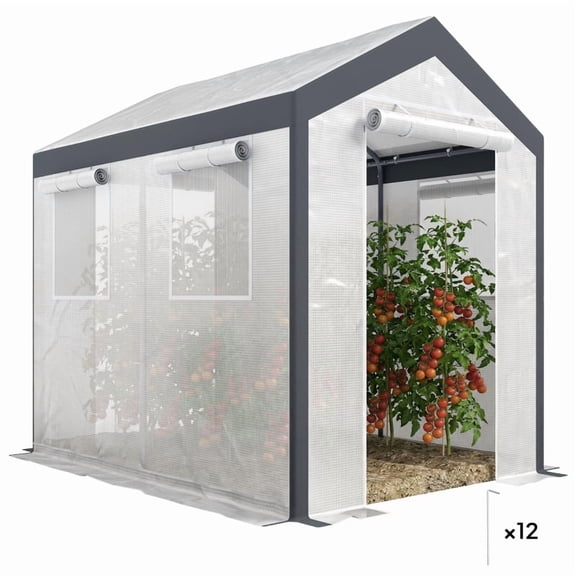 Alvantor Greenhouse Outdoor Walk-In Tunnel Greenhouse with Roll-Up Windows & 2 Doors 8'x6'x7' Clear