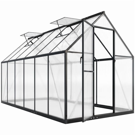 Alvantor Greenhouse Polycarbonate Walk-in Greenhouse with Swing Door 131.5"x66.5"x76.8" Black