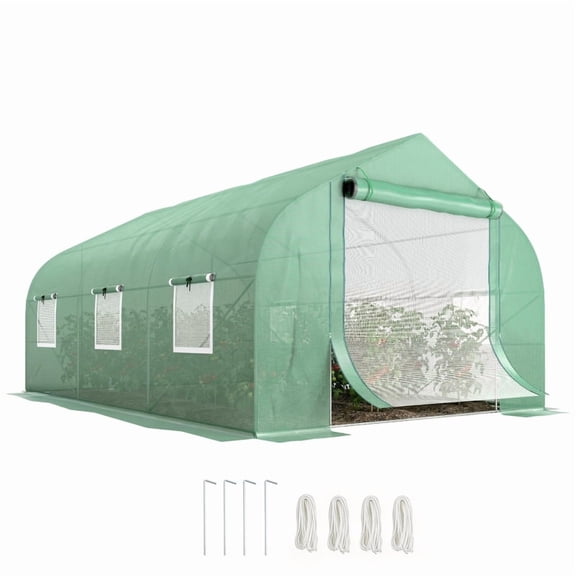 Alvantor Greenhouse Walk-In Tunnel Greenhouse with 8 Mesh Windows Deep 11.5'x10'x6.5' Green