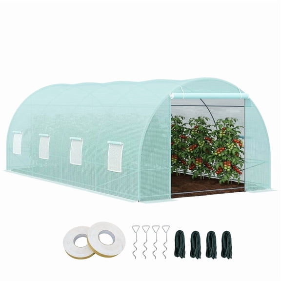 Alvantor Greenhouse Walk-In Tunnel Greenhouse with Zippered Door & 8 Mesh Windows 20'x10'x7' Green