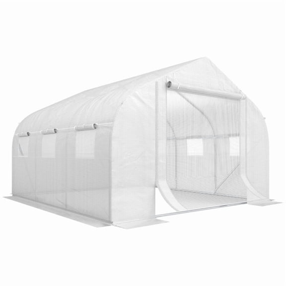 Alvantor Greenhouse Walk-in Tunnel Greenhouse with Mesh Door & 8 Windows 11.5'x10'x6.5' White