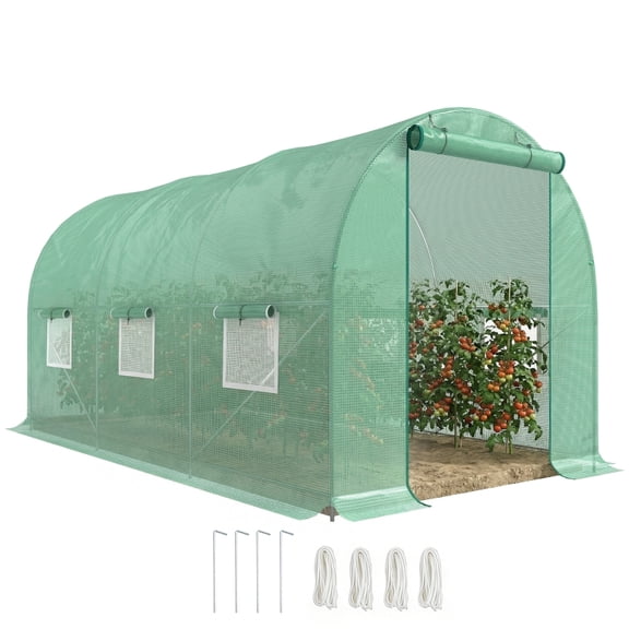 Alvantor Greenhouse Walk-in Tunnel Greenhouse with Mesh Windows 175.25"x78.75"x78.75" Green