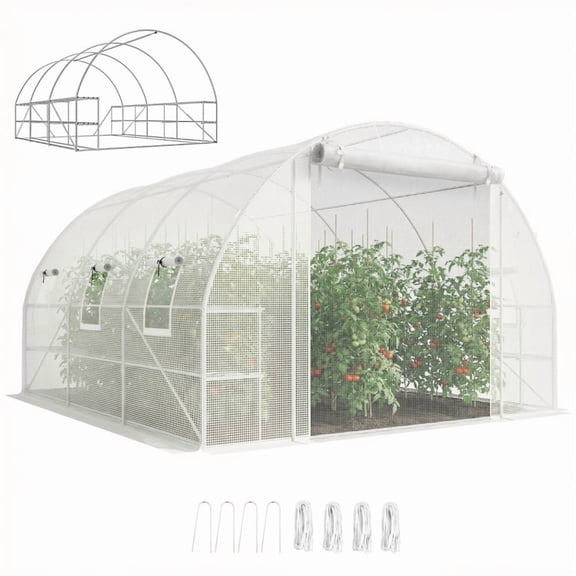 Alvantor Greenhouse Walk-in Tunnel Greenhouse with Shelves & Mesh Door 116.5"x135.8"x76.8" White