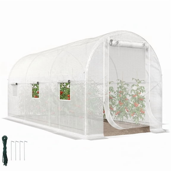 Alvantor Greenhouse Walk-in Tunnel Hoop House with Mesh Door & Windows 175.6"x78.3"x78.7" White