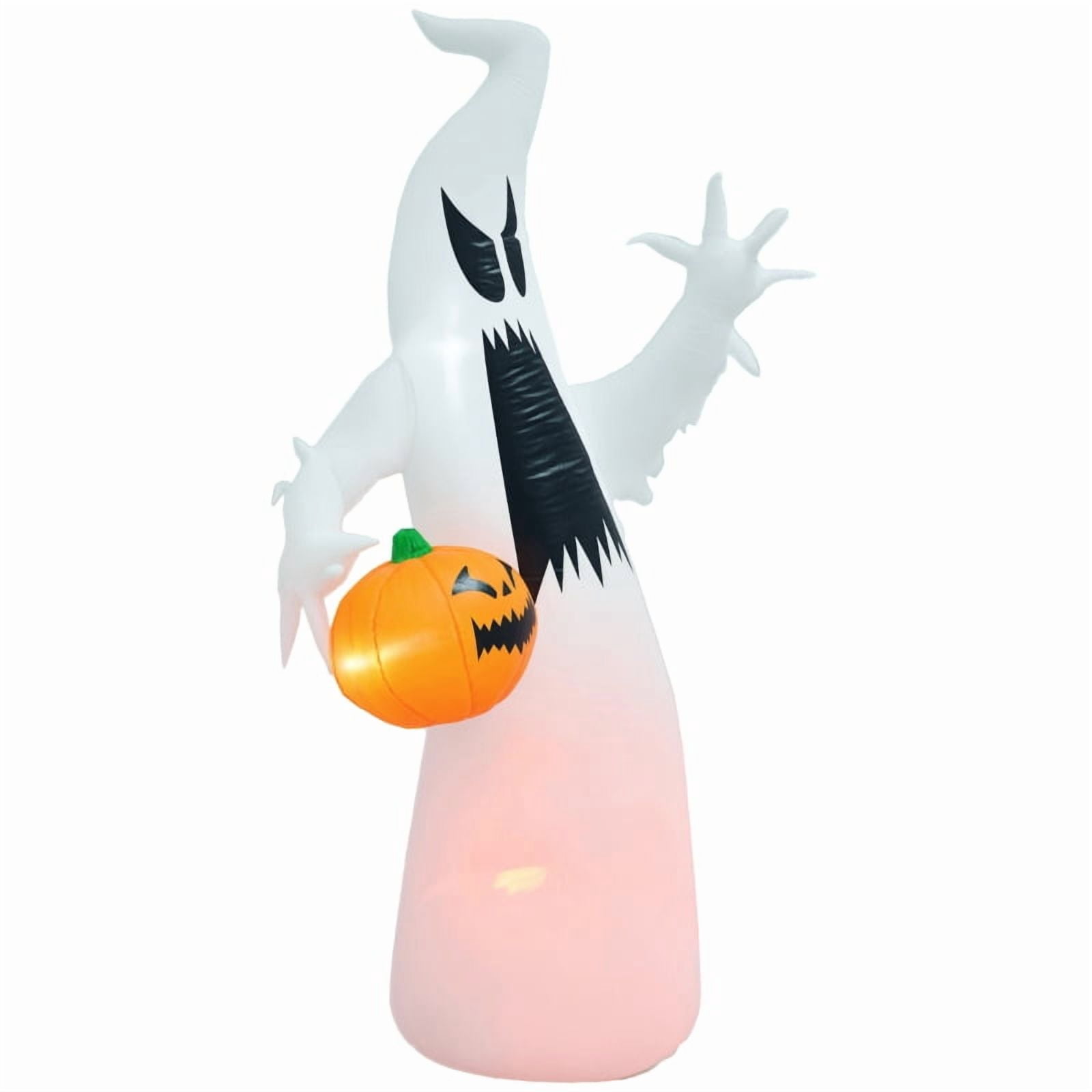 Alvantor Halloween Decoration Inflatables Ghost with Pumpkin, Waterproof Blow Up LED Yard Decor, 41.25"x25.5"x70.75" White