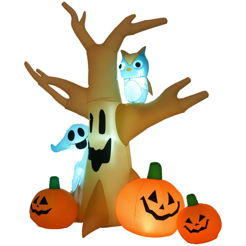 Alvantor Halloween Decoration Inflatables Haunted Tree with Owl, Ghost & Pumpkins, Blow-Up LED Yard Decor 83"x40"x90" Brown