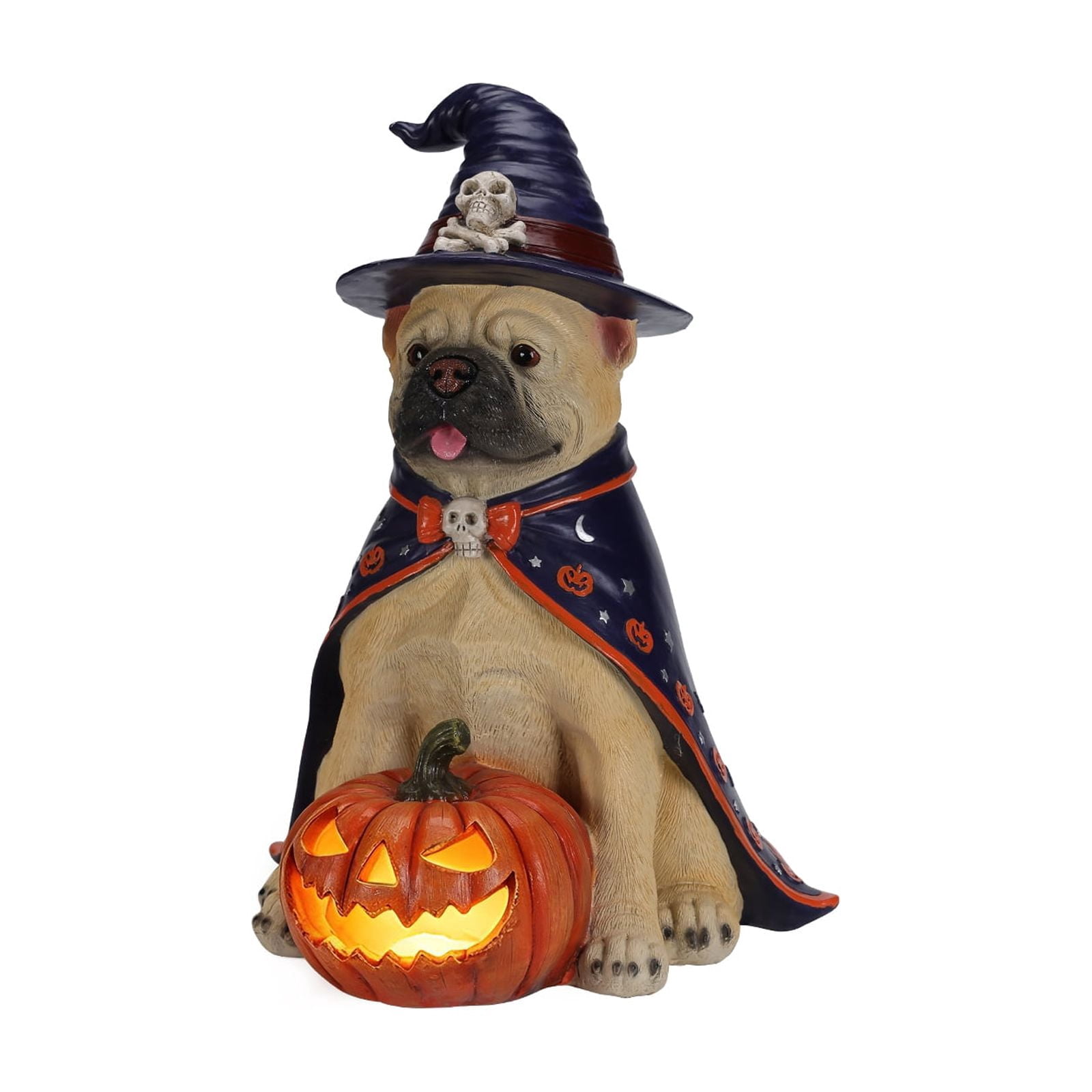 Alvantor Halloween Dog Decorations Bull Dog Figurine with Witch Hat & Pumpkin