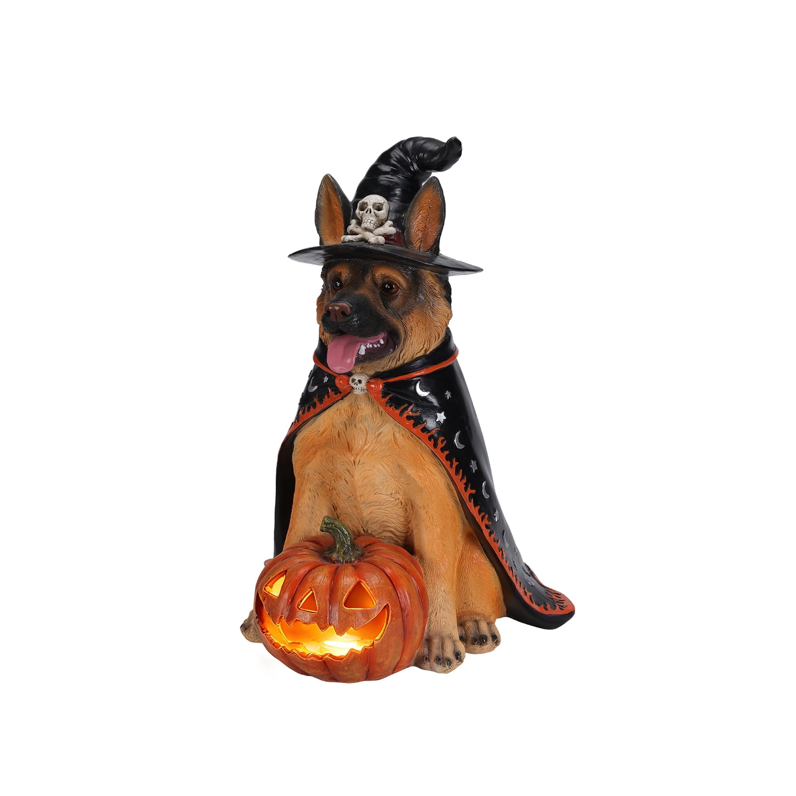 Alvantor Halloween Dog Decorations Shepherd Dog Figurine with Witch Hat & Pumpkin