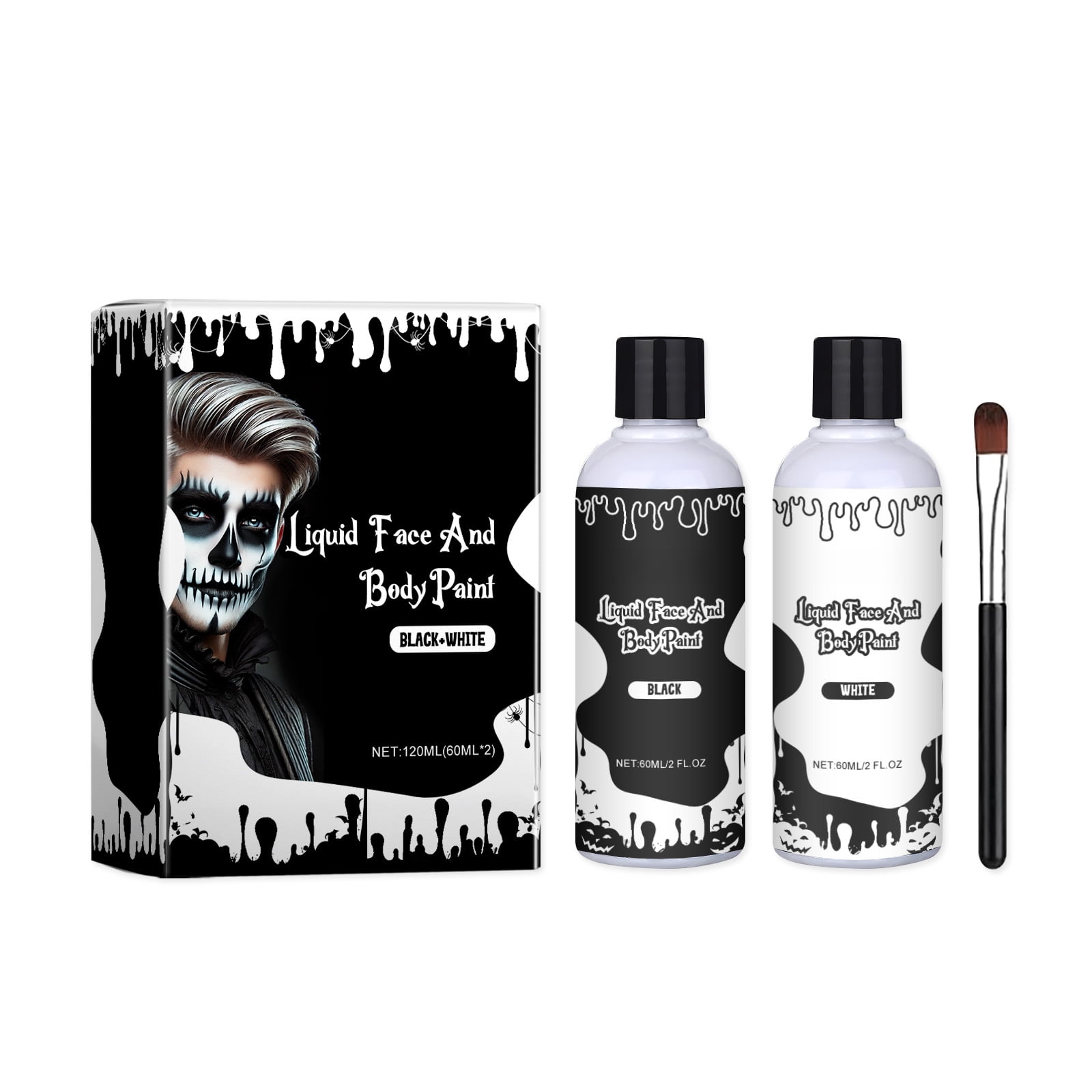 Alvantor Halloween Face Paint Quick-Dry Oil Palette for Party Cosplay Clown Makeup, Black and White